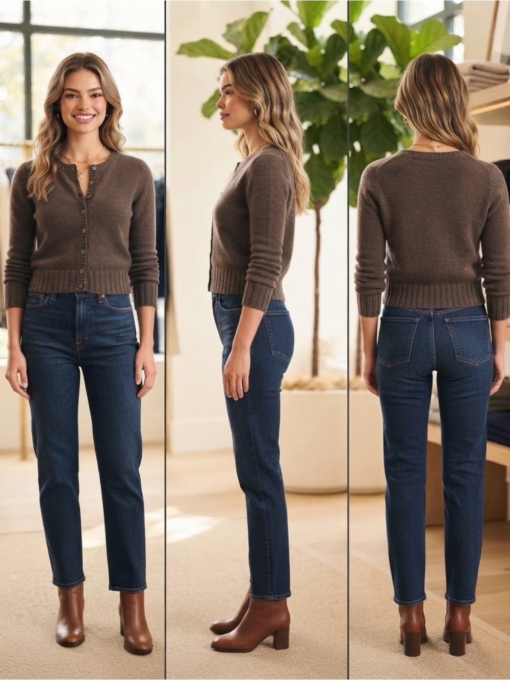 J.Crew Vintage 100% Wool Dark Brown Crewneck Cardigan Sweater Small